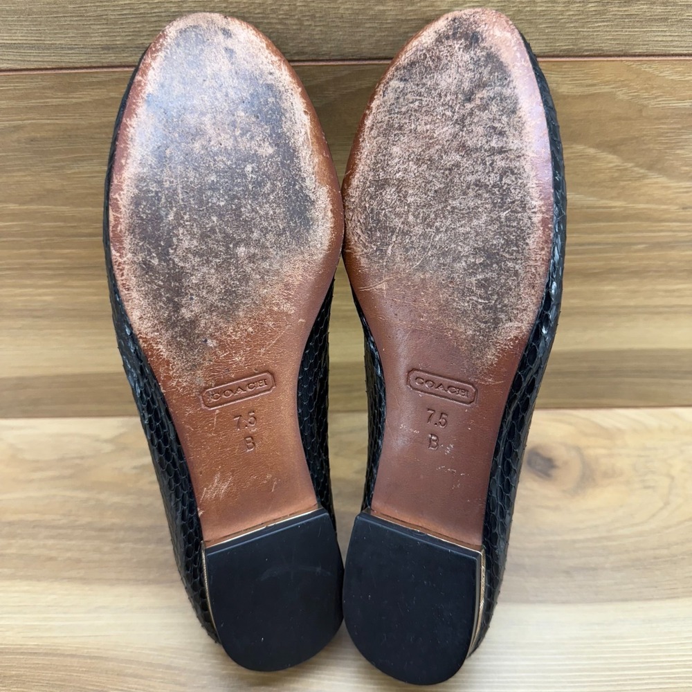 Coach Catrin Snake Embossed Leather Flats 7.5 Black Ballet Slip On - Picture 9 of 11